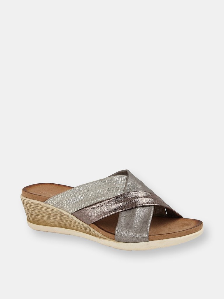 Womens/Ladies Anella Crossover Wedge Sandals - Pewter/Silver/Bronze - Pewter/Silver/Bronze