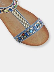 Womens/Ladies Brizia Jeweled Elasticated Halter Back Wedge Sandal (Blue)