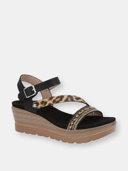 Womens/Ladies Cinzia High Wedge Sandals (Black/Leopard Print) - Black/Leopard Print