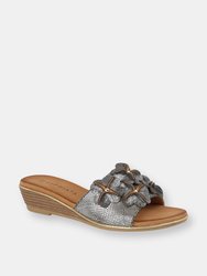 Womens/Ladies Clio Flower Wedge Mule Sandal - Pewter - Pewter