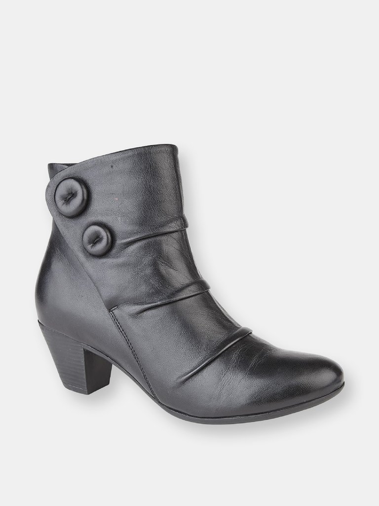 Womens/Ladies Emma Button Ankle Boot - Black - Black