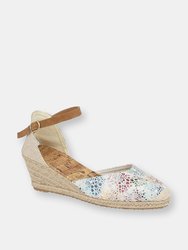 Womens/Ladies Espadrille Wedge Heel Sandal - White/Multi - White/Multi