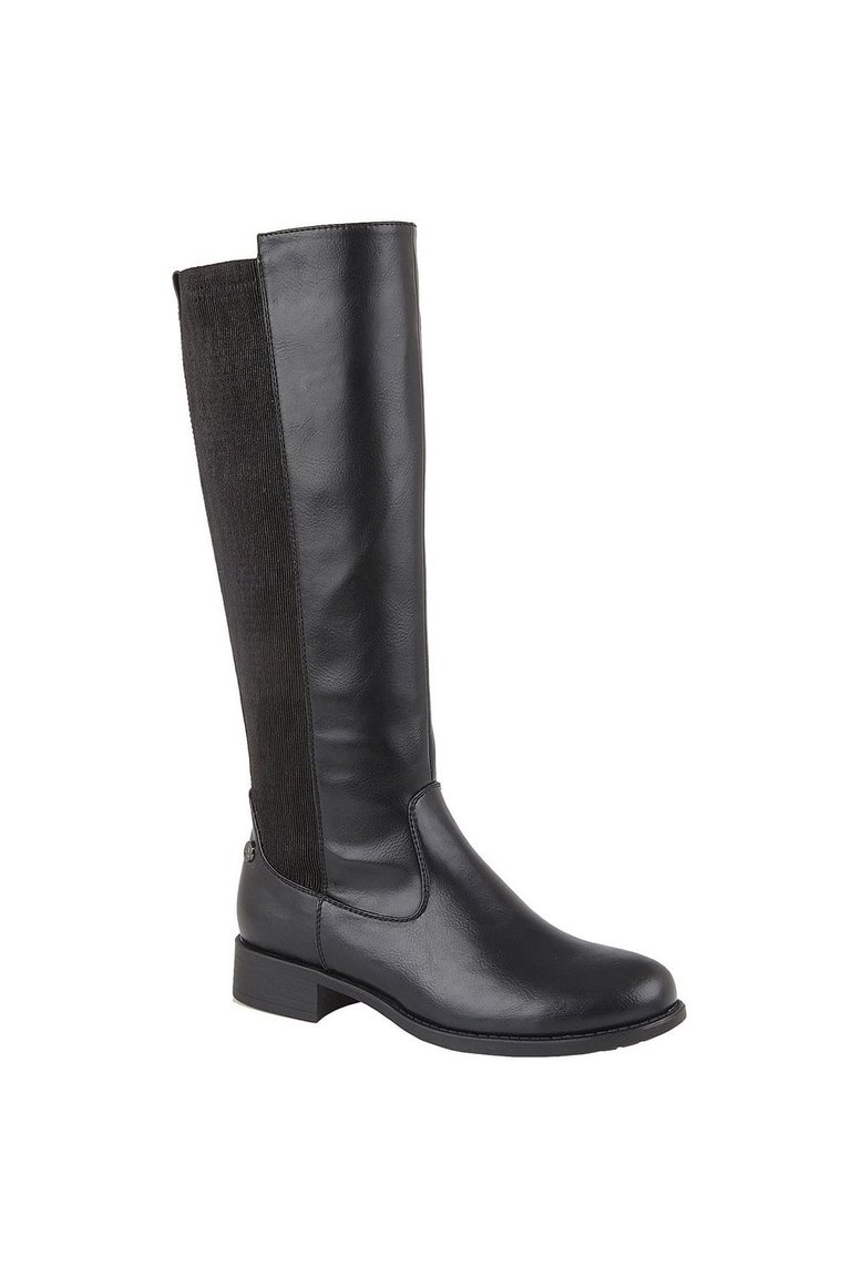 Womens/Ladies Rachela Elasticated Calf High Leg Boot (Black) - Black