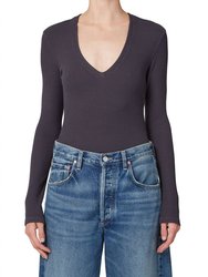 Florence V Neck Top In Charcoal - Charcoal