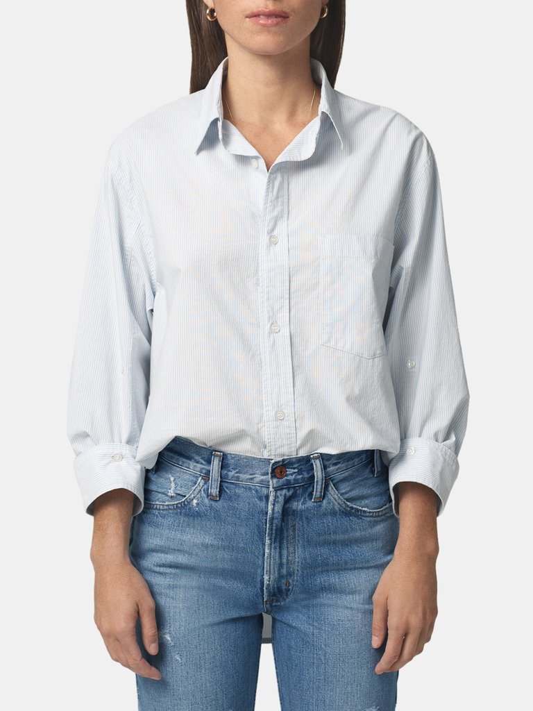 Kayla Oversized Button Down Shirt  - Needle Stripe