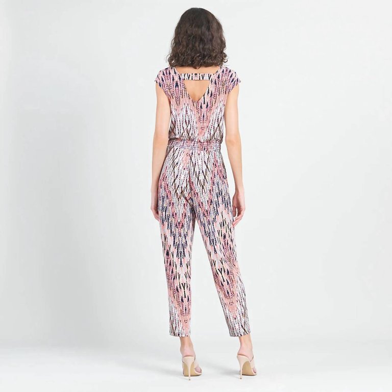 Back Cut Out Jumpsuit In Boho Weave