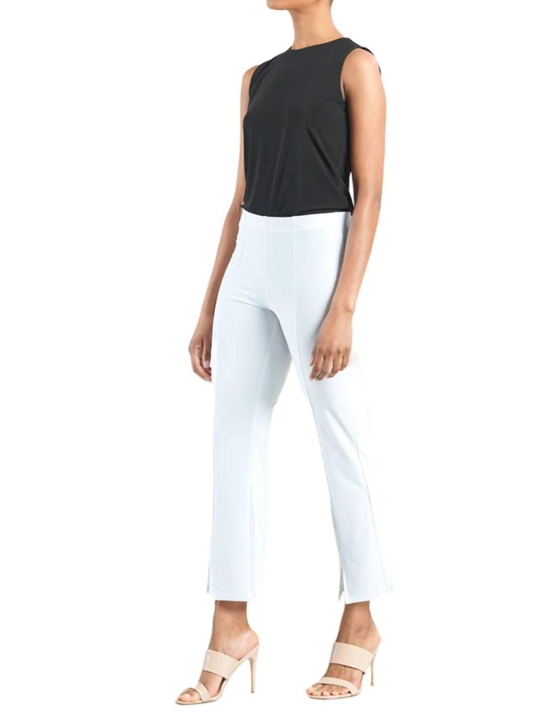 Center Seam Front Slit Ankle Pant In White