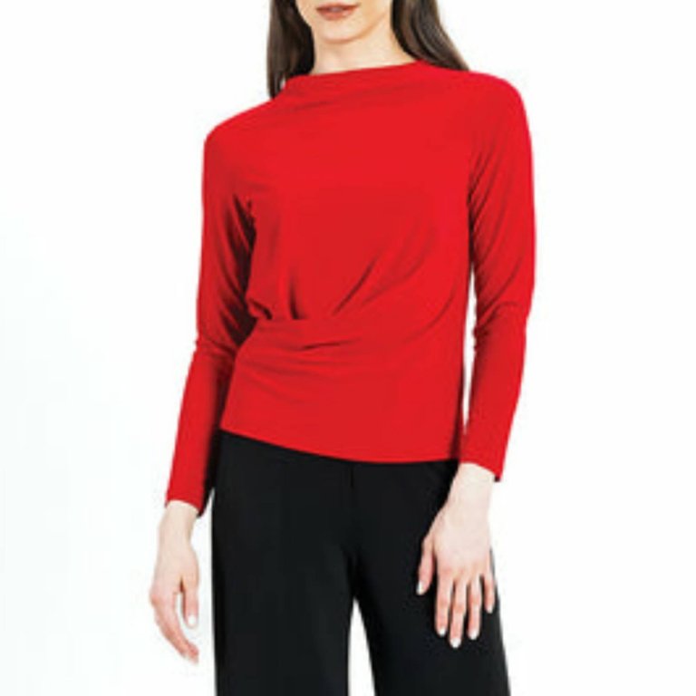 High Boat Neck Side Draped Top - Red - Final In Red - Red