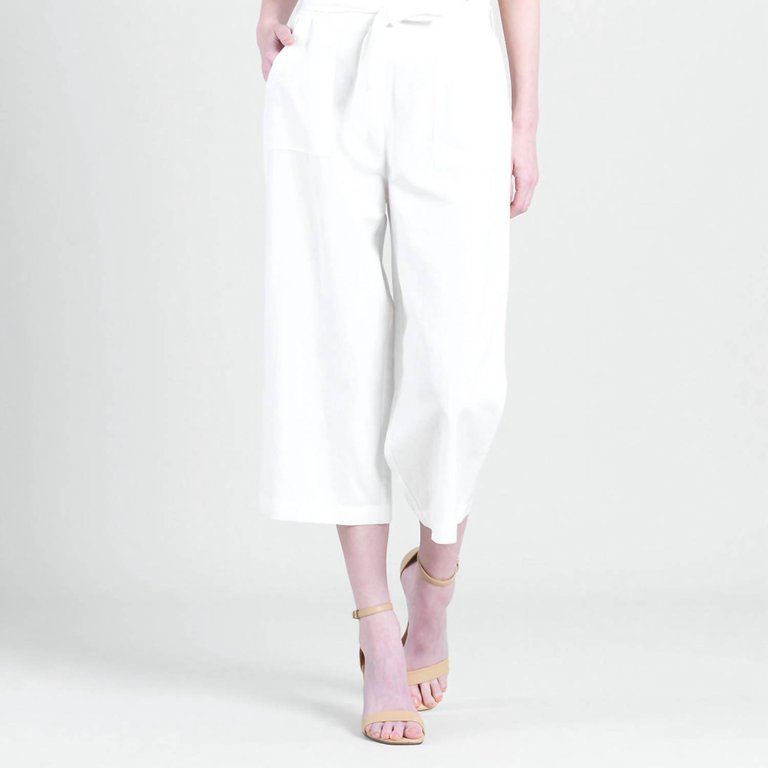 Linen Knit - Tie Waist Cropped Pant In Ivory - Ivory