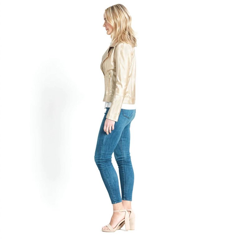 Liquid Sheen Solid Moto Jacket In Champagne/gold