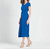 Wrap Overlay Center Tie Midi Dress In Blue