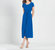 Wrap Overlay Center Tie Midi Dress In Blue - Blue