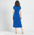 Wrap Overlay Center Tie Midi Dress In Blue