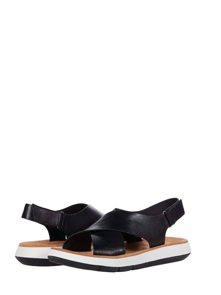 Women's Jemsa Cross Slide Sandal In Black Leather - Black Leather