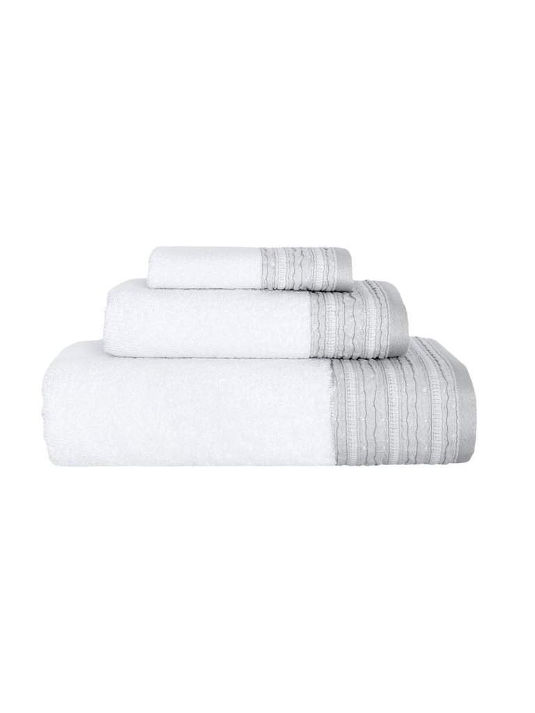 Classic Turkish Towels Genuine Cotton Soft Absorbent Carel and Garen 6 Piece Set With 2 Bath Towels, 2 Hand Towels, 2 Washcloths - Silver / Stone