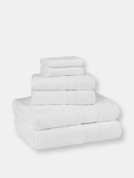 Classic Turkish Towels Genuine Cotton Soft Absorbent Luxury Madison 6 Piece Set With 2 Bath Towels, 2 Hand Towels, 2 Washcloths - White