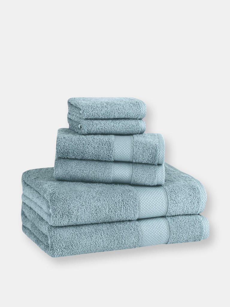 Classic Turkish Towels Genuine Cotton Soft Absorbent Luxury Madison 6 Piece Set With 2 Bath Towels, 2 Hand Towels, 2 Washcloths - Light Blue