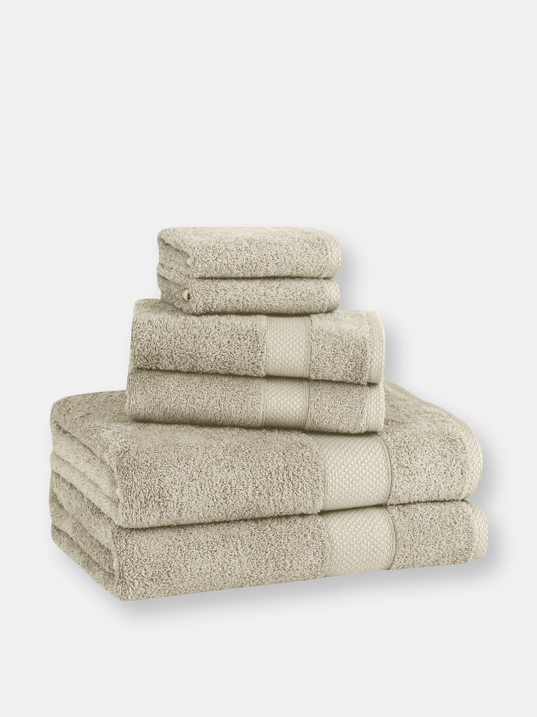 Classic Turkish Towels Genuine Cotton Soft Absorbent Luxury Madison 6 Piece Set With 2 Bath Towels, 2 Hand Towels, 2 Washcloths - Beige