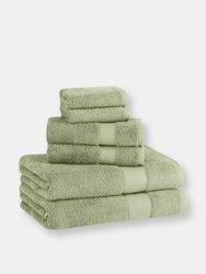 Classic Turkish Towels Genuine Cotton Soft Absorbent Luxury Madison 6 Piece Set With 2 Bath Towels, 2 Hand Towels, 2 Washcloths - Green