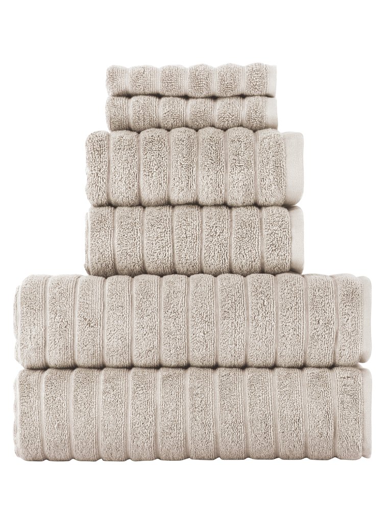 Classic Turkish Towels Genuine Cotton Soft Absorbent Shimmer/Brampton 6 Piece Set With 2 Bath Towels, 2 Hand Towels, 2 Washcloths - Beige