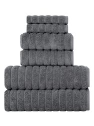Classic Turkish Towels Genuine Cotton Soft Absorbent Shimmer/Brampton 6 Piece Set With 2 Bath Towels, 2 Hand Towels, 2 Washcloths - Gray