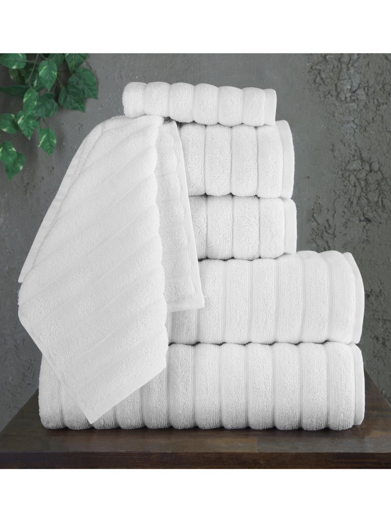 Classic Turkish Towels White Genuine Cotton Soft Absorbent Shimmer/Brampton  6 Piece Set With 2 Bath Towels, 2 Hand Towels, 2 Washcloths