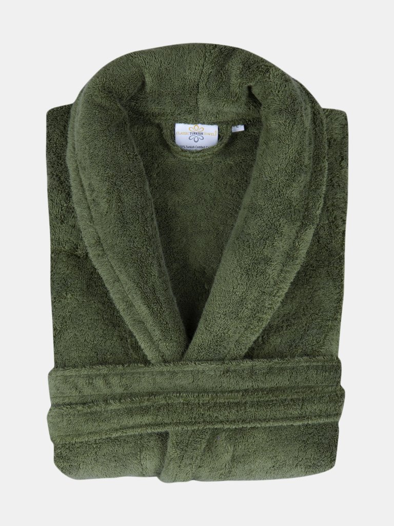 Classic Turkish Towels Shawl Collar 550 GSM Turkish Terry Cloth Robe - Green