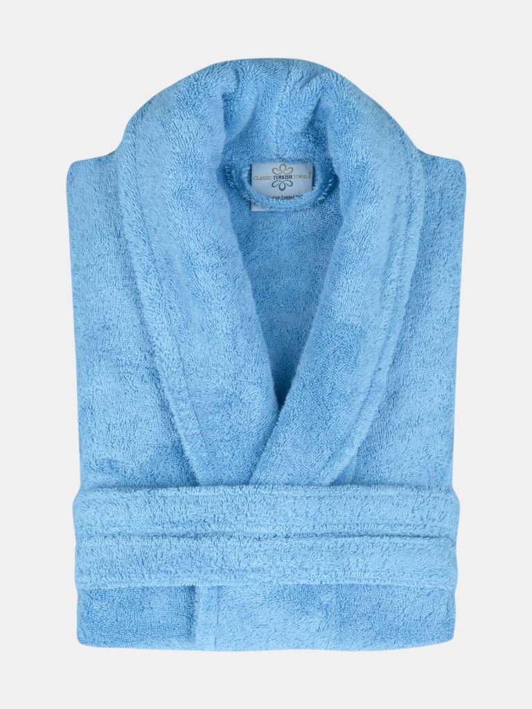 Classic Turkish Towels Shawl Collar 550 GSM Turkish Terry Cloth Robe - Aqua