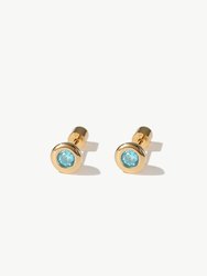 Aurora Gold Bezel Set Aquamarine Blue Solitaire Stud Earrings - Gold