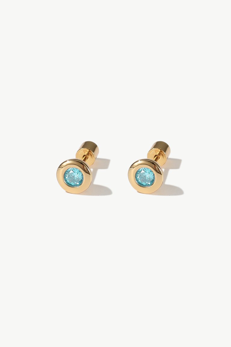 Aurora Gold Bezel Set Aquamarine Blue Solitaire Stud Earrings - Gold