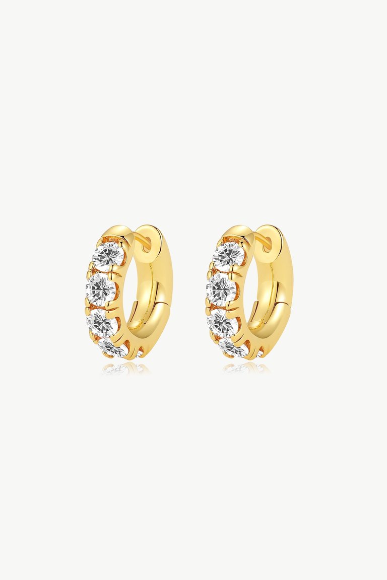 Daniela Gold Huggie Hoop White Clear Zirconia Earrings - White