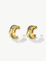 Emerald Braided Design Cuff Hoop Earrings - Green