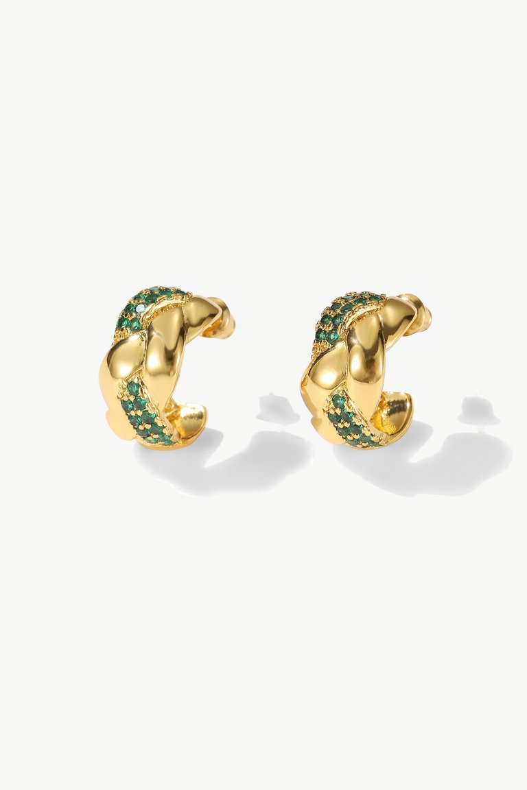 Emerald Braided Design Cuff Hoop Earrings - Green