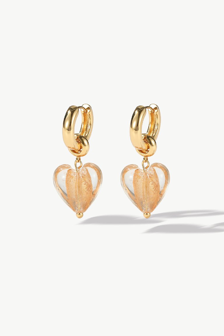 Esmée Amber Glaze Heart Dangle Earrings - Gold