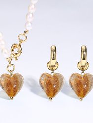 Esmée Amber Glaze Heart Pendant Pearl Necklace