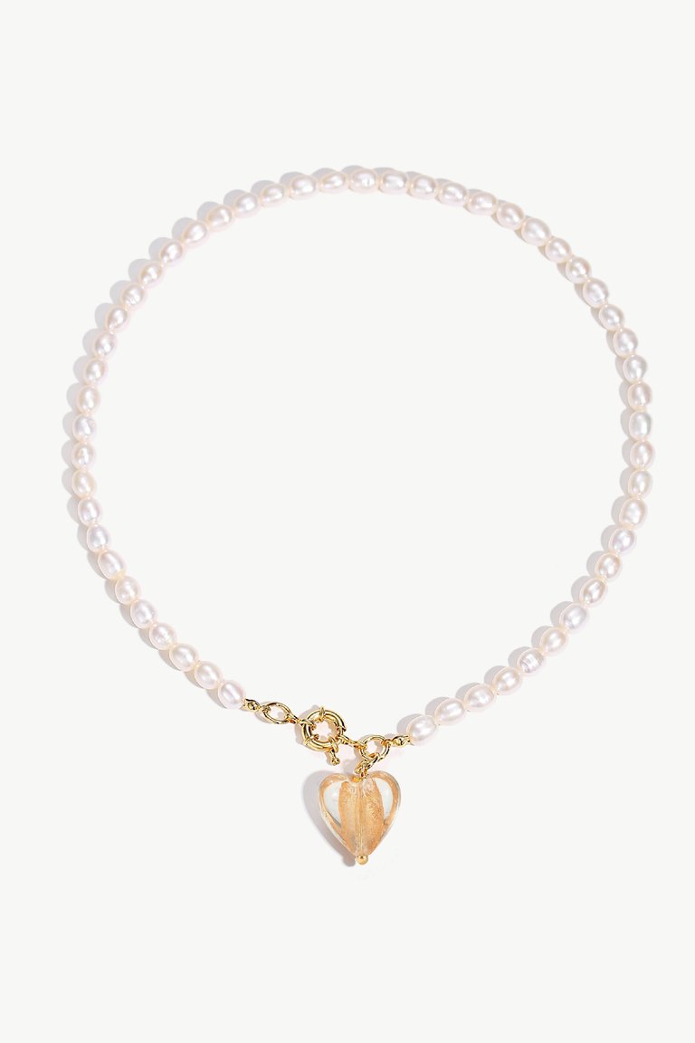 Esmée Amber Glaze Heart Pendant Pearl Necklace - Amber