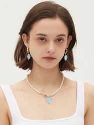 Esmée Aquamarine Glaze Heart Pendant Pearl Necklace