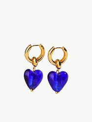 Esmée Blue Glaze Heart Dangle Earrings - Blue