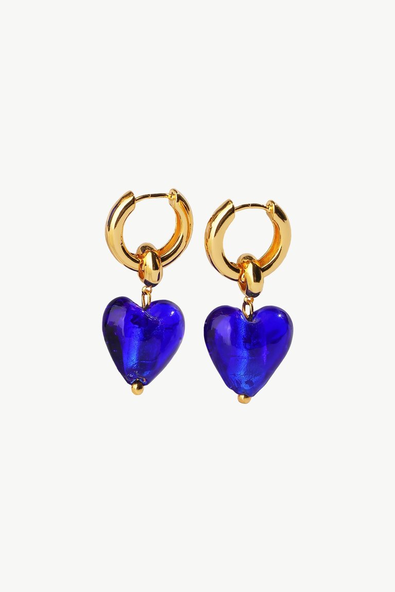 Esmée Blue Glaze Heart Dangle Earrings - Blue