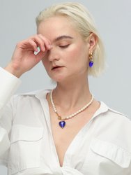 Esmée Blue Glaze Heart Pendant Pearl Necklace