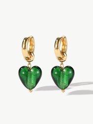 Esmée Green Glaze Heart Dangle Earrings - Green