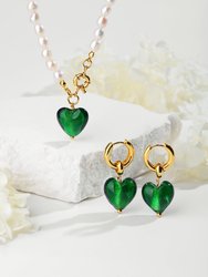 Esmée Green Glaze Heart Pendant Pearl Necklace
