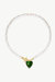Esmée Green Glaze Heart Pendant Pearl Necklace - Green