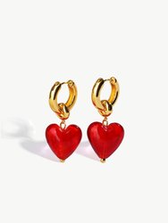 Esmée Red Glaze Heart Dangle Earrings - Red