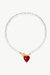 Esmée Red Glaze Heart Pendant Pearl Necklace - Red