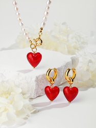 Esmée Red Glaze Heart Pendant Pearl Necklace