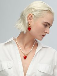 Esmée Red Glaze Heart Pendant Pearl Necklace