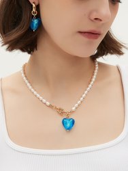 Esmée Sky Blue Glaze Heart Pendant Pearl Necklace