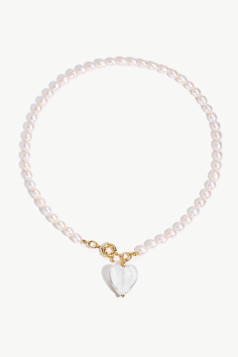 Esmée White Clear Glaze Heart Pendant Pearl Necklace - White