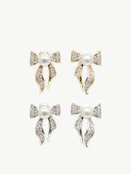 Freshwater Pearl Butterfly Stud Earrings Set - Gold/Silver